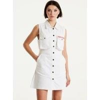 White Denim Mini Dress With Skater Embroidery