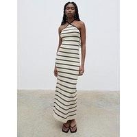 Pretty Lavish Octavia Stripe Halter Neck Maxi Dress - Cream/Black