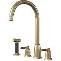 ETAL Cuthbert Dual Lever 4 Tap-Hole Kitchen Tap with Rinse Brushed Brass (616JL)