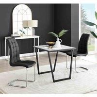 Furniture Box Carson White Marble Effect Square Dining Table and 2 Black Murano Chairs