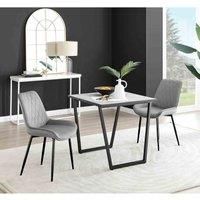 Furniture Box Carson White Marble Effect Square Dining Table and 2 Grey Pesaro Black Leg Chairs