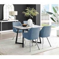 Furniture Box Carson White Marble Effect Dining Table and 4 Blue Falun Silver Leg Chairs