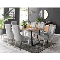 Kylo Large Brown Wood Effect Dining Table & 6 Grey Belgravia Veltvet Chairs