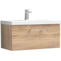 nuie ARN3025D Arno Modern Bathroom Wall Hung 1 Soft Close Drawer Vanity Unit and Thin-Edge Basin, 800mm, Bleached Oak Woodgrain