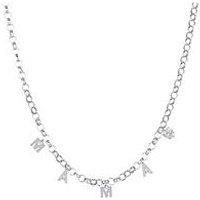 The Love Collection Sterling Silver Mama Cz Charm Necklace