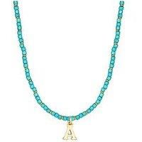 V By Very Turquoise Bead Necklace With Gold Plated Initial