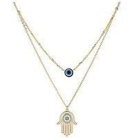 V By Very Gold Plated Sterling Silver Hamza Evil Eye Necklace