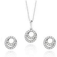 The Love Silver Collection Sterling Silver Swirl Cz Crystal Stud Earrings And Pendant With Chain