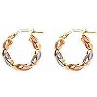 Love Gold 9Ct Gold, Rose Gold And Sterling Silver Small Chunky Twisted Three-Tone Creole Earrings