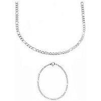 The Love Silver Collection Men'S Figaro 316 Steel Chain Necklace And Bracelet Set