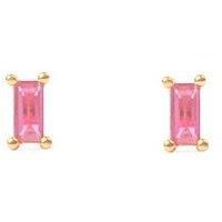 The Love Silver Collection Baguette Crystal Ball Back Stud - Pink