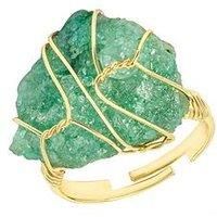 The Love Silver Collection Raw Stone Wire Wrap Ring - Green