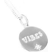 The Love Silver Collection Sterling Silver "Vibes" Engraved Disk With Cz Stone