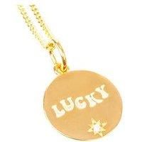 The Love Silver Collection 18Ct Gold Plated "Lucky" Engraved Disk With Cz Stone