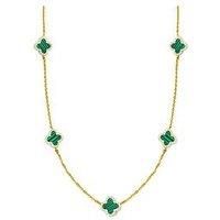 The Love Silver Collection 18Ct Gold Plated Sterling Silver Malachite Flower Necklace