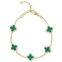 The Love Silver Collection 18Ct Gold Plated Sterling Silver Malachite Flower Bracelet