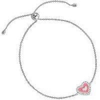 The Love Silver Collection Sterling Silver Pink Enamel Heart Cubic Zirconia Bracelet