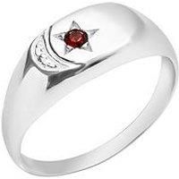 The Love Silver Collection Sterling Silver Signet Ring With Moon Design And Diamond Cut Cz Stone