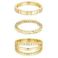 The Love Silver Collection 18Ct Gold Plated Sterling Silver Set Of Three Rope And Cz Stacking Rings