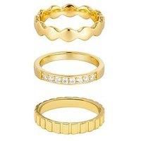 The Love Collection 18Ct Gold Plated Sterling Silver Set Of Three Bobble, Cz And Ribbed Rings