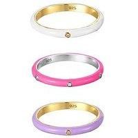 The Love Silver Collection 18Ct Gold Plated Sterling Silver Enamel Cz Pastel Ring Stacking Set