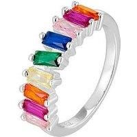 Sterling Silver Baguette Multicoloured CZ Stones Ring