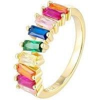 18ct Gold Plated Sterling Silver Baguette Multicoloured CZ Stones Ring