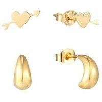 Love Gold 9Ct Gold Set Of Two Cashew Hoop And Heart & Arrow Stacking Earrings