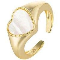 The Love Silver Collection 18Ct Gold Plated Sterling Silver Mother Of Pearl Heart Shaped Ring - Size O