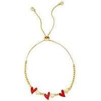 The Love Silver Collection Gold Plated Enamel Multi-Heart Toggle Bracelet