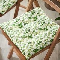 Set of 2 Green Leaf Print Indoor Dining Chair Seat Pad Cushions