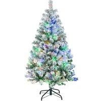 HOMCOM 4.5' Artificial Snow Christmas Trees with Frosted Branches, Warm White or Colourful LED Lights, Steel Base