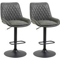 HOMCOM Retro Bar Stools Set of 2, Adjustable Kitchen Stool, Upholstered Bar Chairs with Back, Swivel Seat, Dark Grey