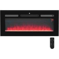 HOMCOM 102cm Electric Fireplace, 2000W Recessed and Wall Mounted Electric Fire with Remote Control, 9 Flame Colour and Crystal, Black