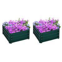 Outsunny Set of 2 Raised Garden Bed Galvanised Planter Box Easy Setup Green