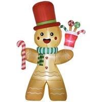 HOMCOM 7.5FT Christmas Inflatable Gingerbread Man with Candy Cane and LED Lights, Blow-Up Outdoor LED Garden Display for Lawn, Party