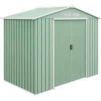 Outsunny 7ft x 4ft Garden Shed, Metal Shed Tool Storage House with Floor Foundation and Lockable Double Doors, Light Green