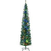 HOMCOM 7.5ft Pre Lit Artificial Christmas Tree Holiday Décor with 200 Colourful LED Lights and 529 Tips, Pencil Shape, Steel Base