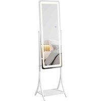 HOMCOM Free Standing Dressing Mirror with LED Lights, Full Length Mirror with 3 Temperature Colours and Storage Shelf