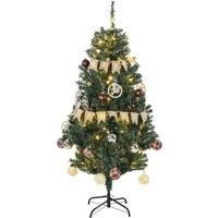 HOMCOM 5ft Pre Lit Artificial Christmas Tree Holiday Décor with 100 Warm White LED Lights and 472 Tips, Banner, Ball, Tag, Tree Decoration, Auto Open