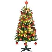 HOMCOM 5' Artificial Prelit Christmas Trees Holiday Dcor with Warm White LED Lights, Auto Open, Tinsel, Ball, Star