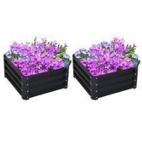 Outsunny Set of 2 Raised Garden Bed Galvanised Planter Box Easy Setup Grey