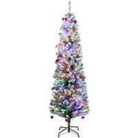 HOMCOM 6' Artificial Prelit Christmas Trees Holiday Dcor with Warm White LED Lights, Flocked Tips, Berry, Pine Cone