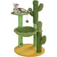 PawHut 82cm Chenille Cactus Cat Tree with Scratching Post, Hammock, Green