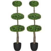 HOMCOM Set of 2 Artificial Plants Boxwood Ball Topiary Trees 110cm Decorative Faux Plants in Pot for Home Indoor Outdoor Green