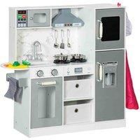 AIYAPLAY Toy Kitchen with Lights Sounds, Apron and Chef Hat, Ice Maker, Microwave, for 3-6 Years Old - White