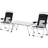 Outsunny 3 Piece Folding Camping Table and Chairs Set, Backpacking Chairs with Portable Table