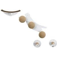 PawHut 4 Pieces Wall Mounted Cat Shelves, Cat-shaped Platform with Three Scratching Balls, Cat Wall Furniture with Scratching Posts, White