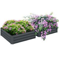 Outsunny Set of 2 Raised Garden Bed Galvanised Planter Box Easy Setup Dark Grey