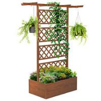 Outsunny Wooden Trellis Planter, Raised Garden Bed for Climbing Plants, Orange